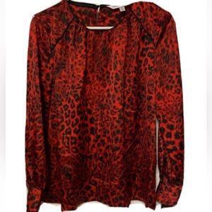 Rebecca Malone Red& Black Animal Print Pullover Blouse Size S